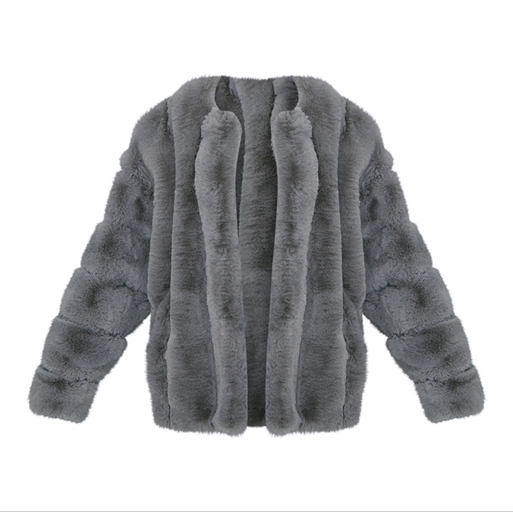 Grey Faux Fur Bubble Vertical Coat